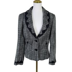 Emma James Black and White Textured Bouclé Blazer with Contrast Trim